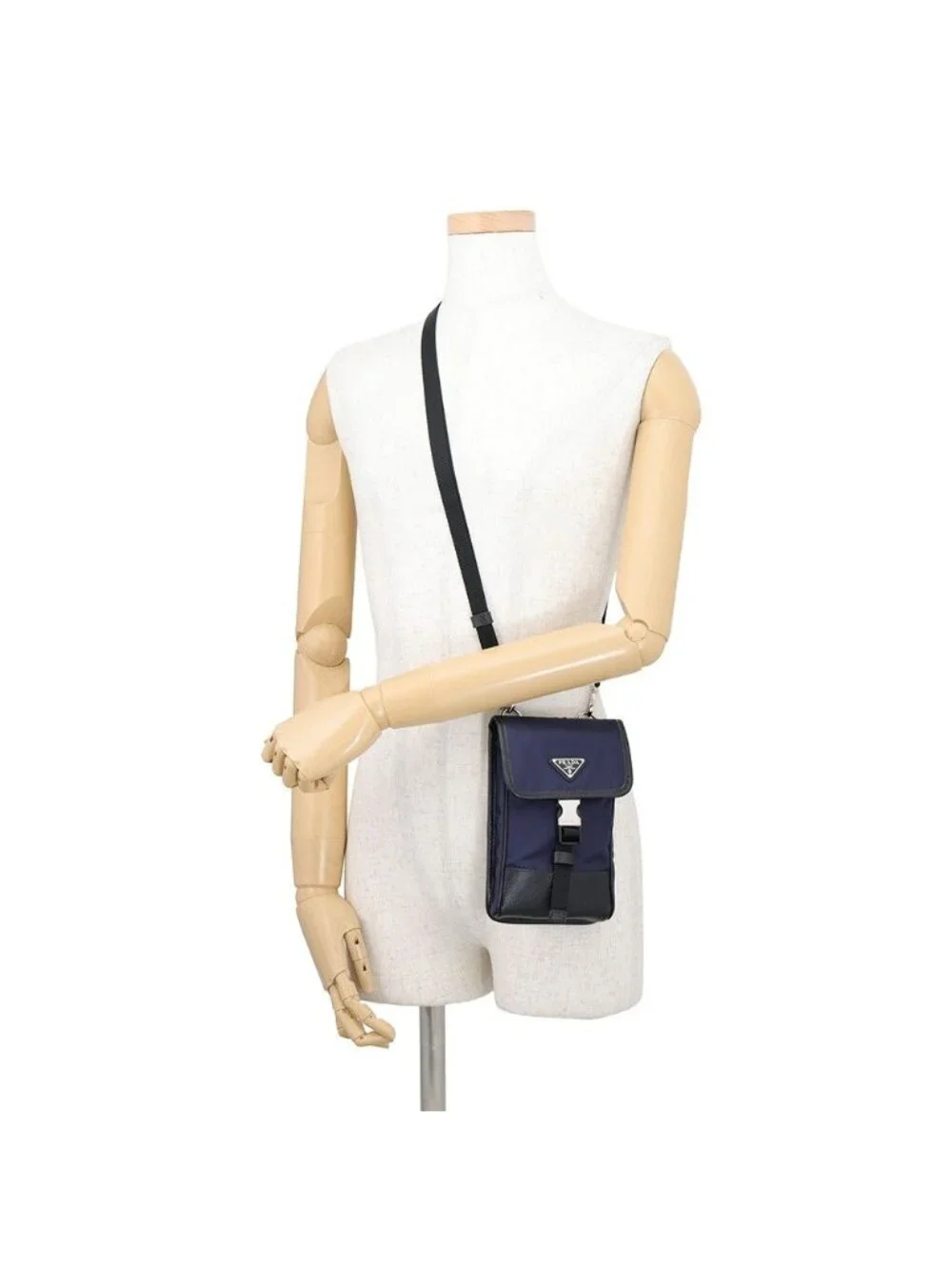 Prada Shoulder Bag Triangle Logo Canvas Leather